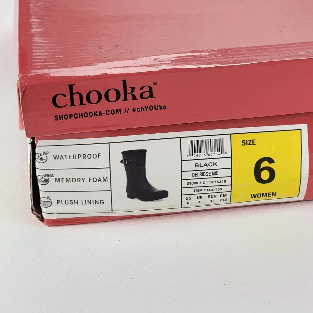 Chooka Delridge Mid Calf Matte Black Rain Boot‎ Faux Fur Lining